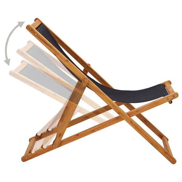 vidaXL Foldable Beach Chair Eucalyptus Wood and Fabric Black
