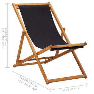 vidaXL Foldable Beach Chair Eucalyptus Wood and Fabric Black