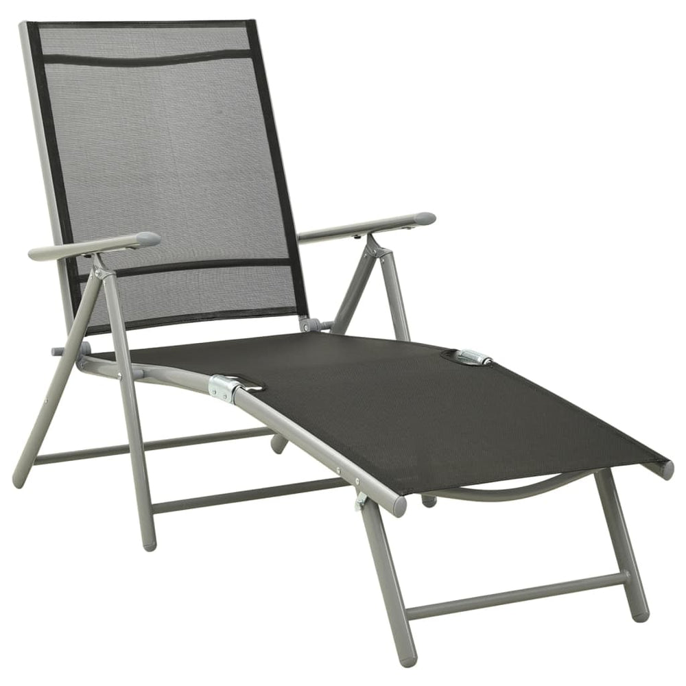 vidaXL Foldable Sun Lounger Textilene and Aluminum Black & Silver