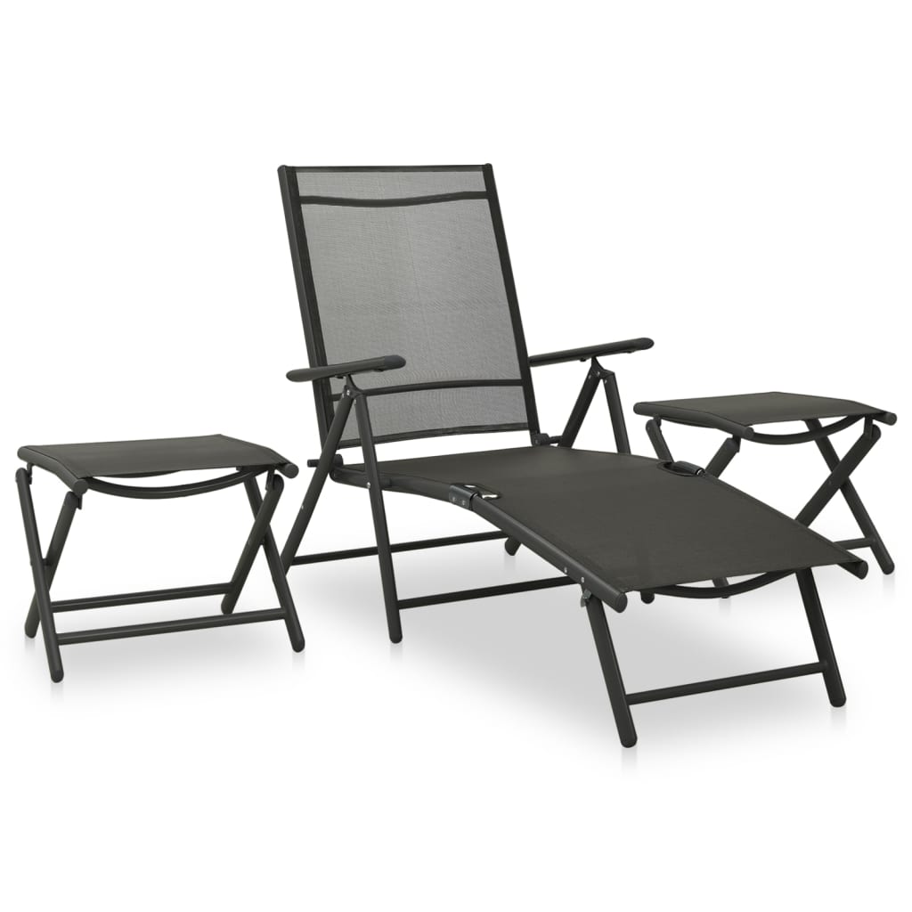 vidaXL 3-Piece Garden Lounge Set Textilene and Aluminum Black