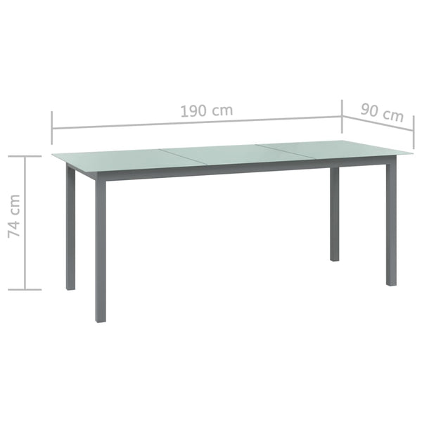 vidaXL Garden Table Light Gray 190x90x74 cm Aluminum and Glass