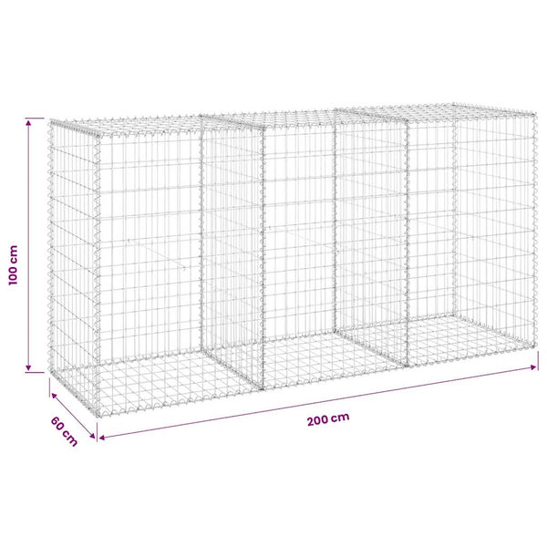 Gabionenwand mit Abdeckung Verzinkter Stahl 200x60x100 cm