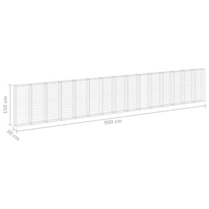 Gabionenwand mit Abdeckung Verzinkter Stahl 900x30x150 cm