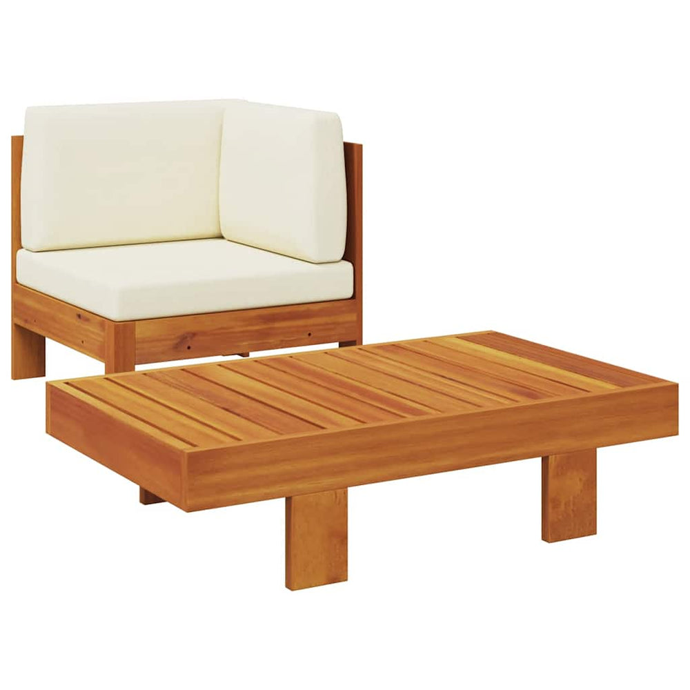 vidaXL 2-Piece Garden Lounge Set with Cream White Cushions Acacia Wood