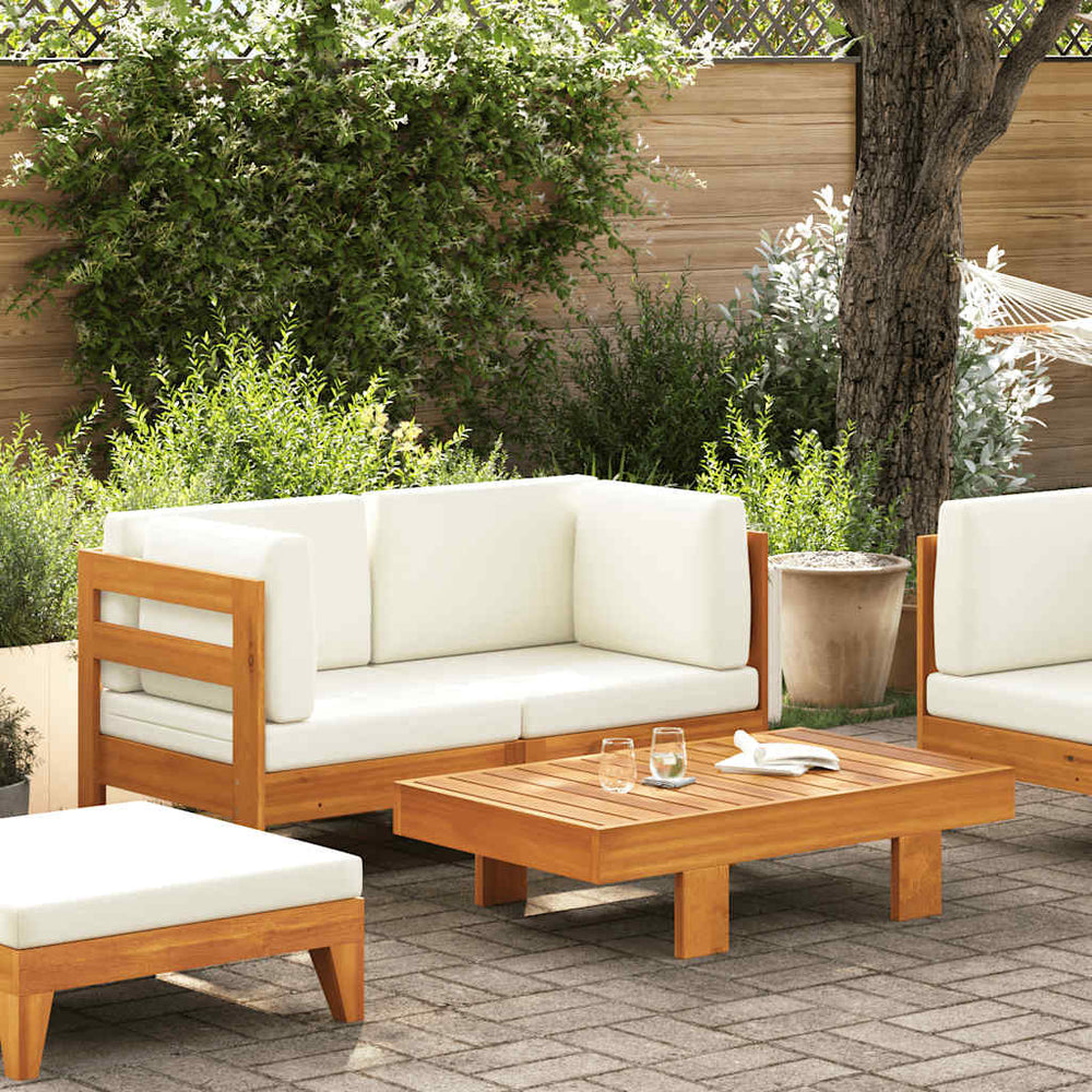 vidaXL 2-Piece Garden Lounge Set with Cream White Cushions Acacia Wood