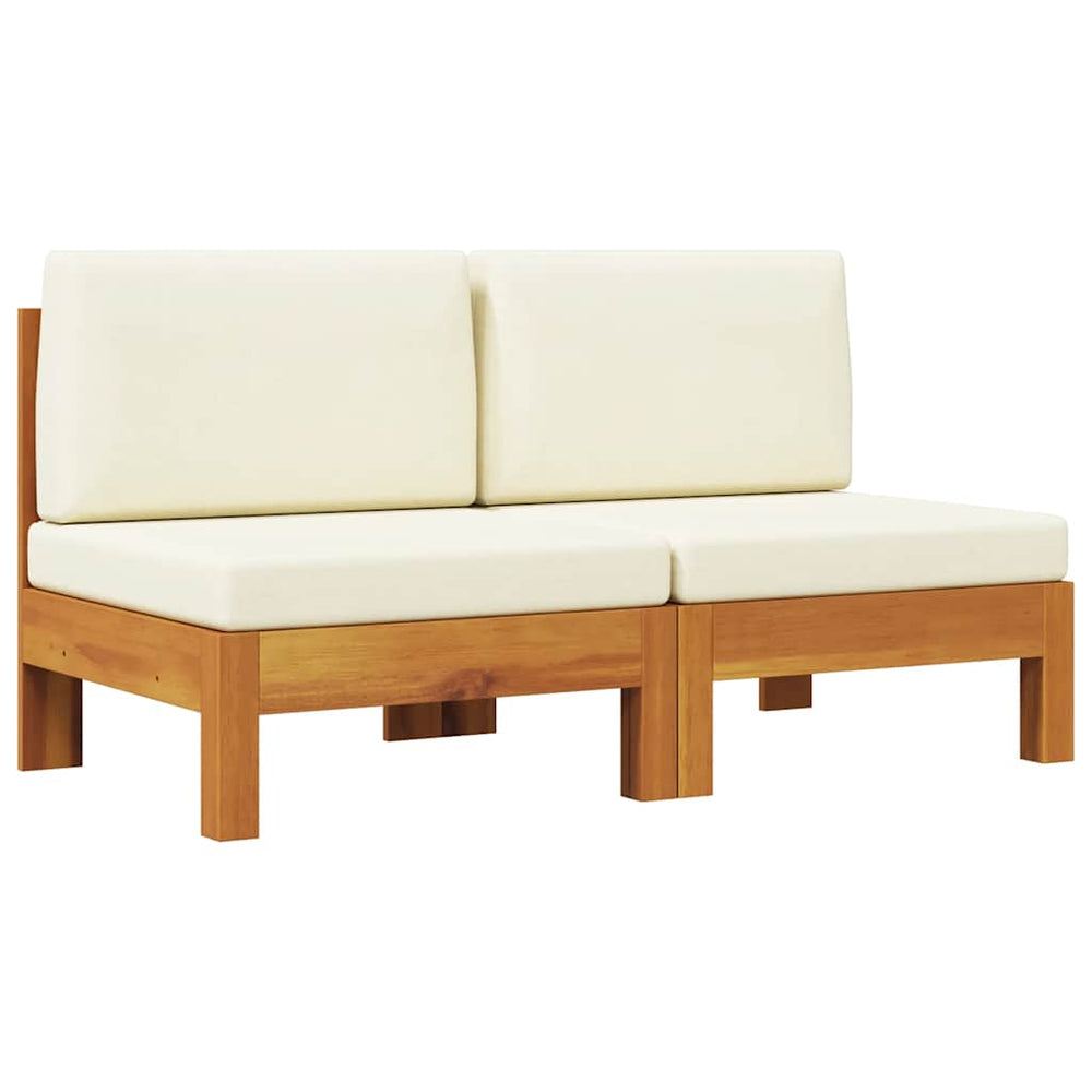vidaXL Center Sofas 2 pcs. with Cream White Cushions Solid Acacia Wood