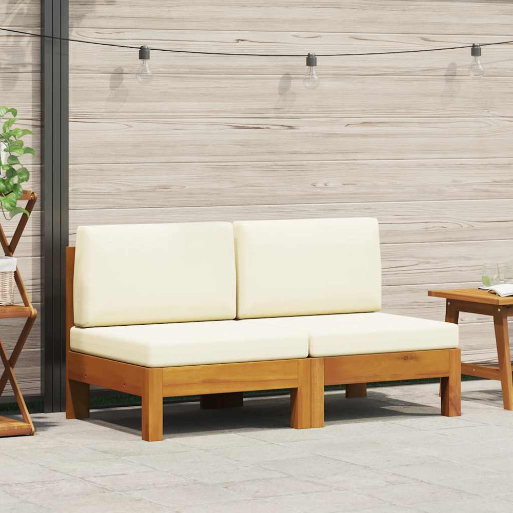 vidaXL Center Sofas 2 pcs. with Cream White Cushions Solid Acacia Wood