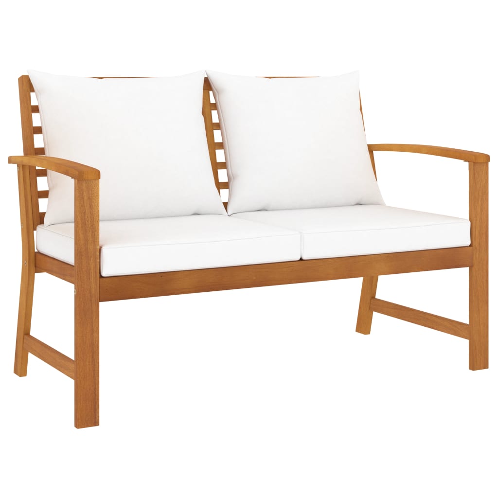 vidaXL Garden Bench 120 cm with Cream White Cushions Solid Acacia Wood