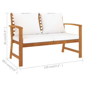 vidaXL Garden Bench 120 cm with Cream White Cushions Solid Acacia Wood