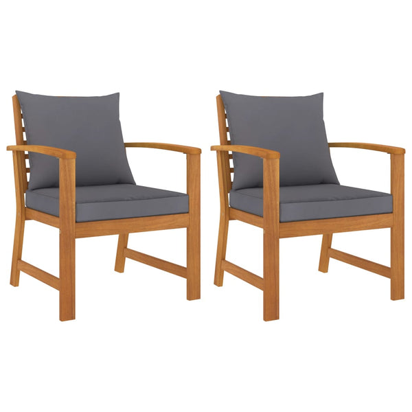 vidaXL Garden Chairs 2 pcs. with Dark Grey Cushion Solid Acacia Wood