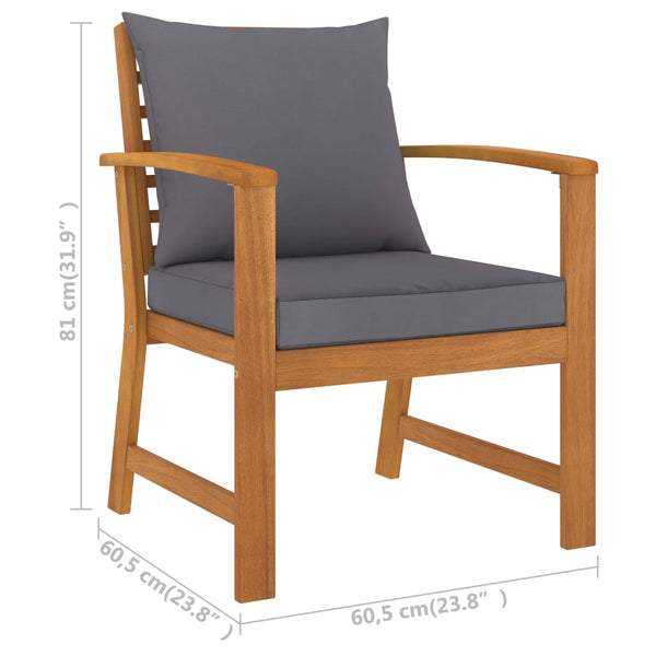 vidaXL Garden Chairs 2 pcs. with Dark Grey Cushion Solid Acacia Wood