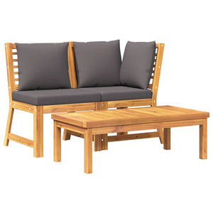 vidaXL 3-Piece Garden Lounge Set with Dark Grey Cushion Acacia Wood
