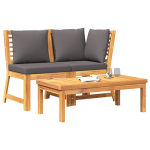 vidaXL 3-Piece Garden Lounge Set with Dark Grey Cushion Acacia Wood