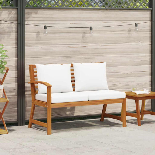 vidaXL Garden Bench 114.5 cm with Cream White Cushions Solid Acacia Wood