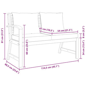 vidaXL Garden Bench 114.5 cm with Cream White Cushions Solid Acacia Wood