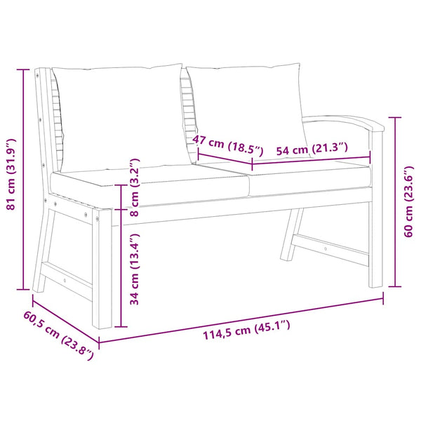 vidaXL Garden Bench 114.5 cm with Dark Grey Cushion Solid Acacia Wood