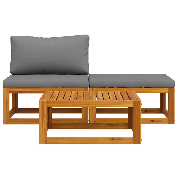 3-tlg. Garten-Lounge-Set mit Kissen Massivholz Akazie