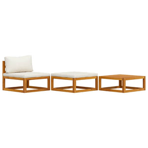 vidaXL 3-Piece Garden Lounge Set with Cream Cushions Solid Acacia Wood