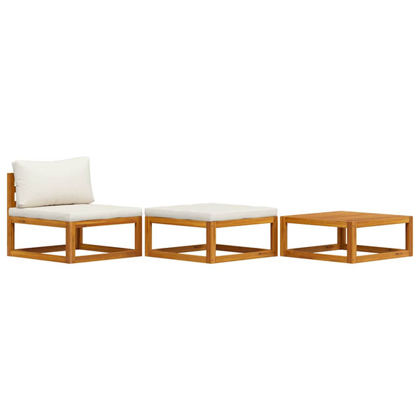 vidaXL 3-Piece Garden Lounge Set with Cream Cushions Solid Acacia Wood
