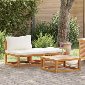 vidaXL 3-Piece Garden Lounge Set with Cream Cushions Solid Acacia Wood