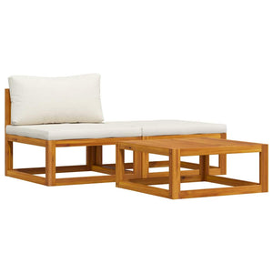 vidaXL 3-Piece Garden Lounge Set with Cream Cushions Solid Acacia Wood