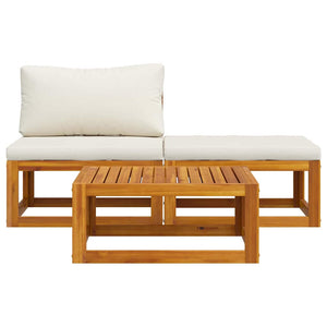 vidaXL 3-Piece Garden Lounge Set with Cream Cushions Solid Acacia Wood