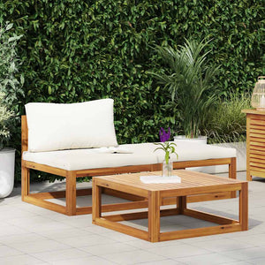 vidaXL 3-Piece Garden Lounge Set with Cream Cushions Solid Acacia Wood