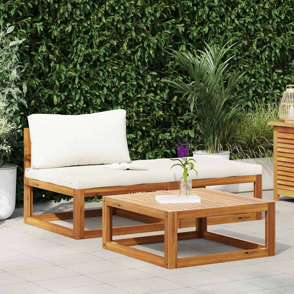 vidaXL 3-Piece Garden Lounge Set with Cream Cushions Solid Acacia Wood
