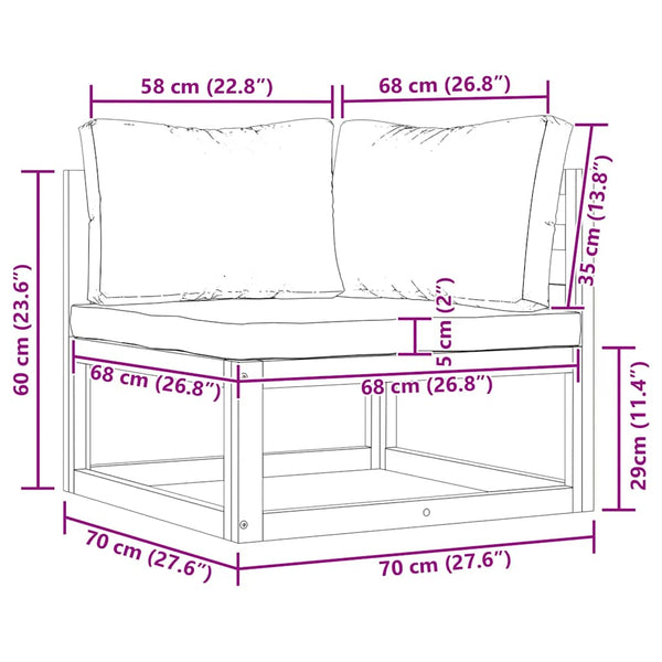 vidaXL 2-Piece Sofa Set with Cream White Cushions Solid Acacia Wood