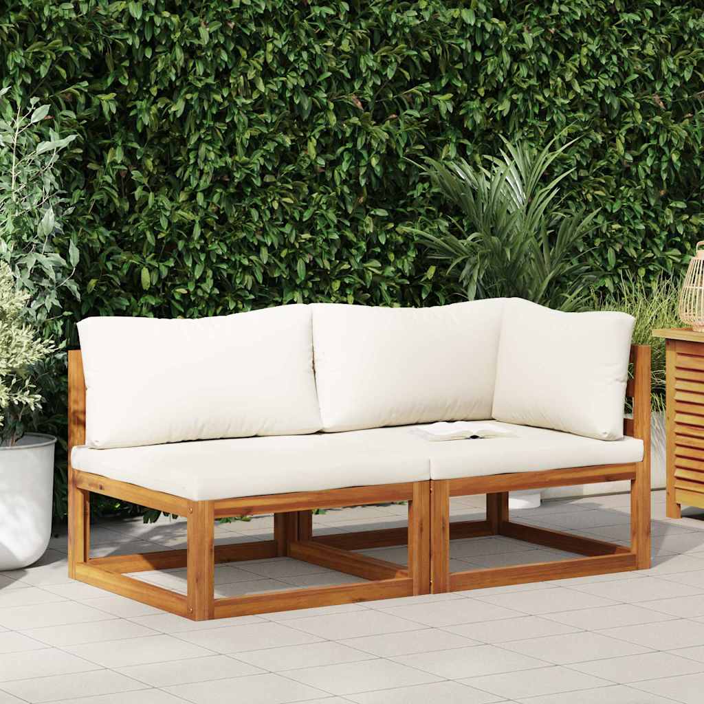 vidaXL 2-Piece Sofa Set with Cream White Cushions Solid Acacia Wood
