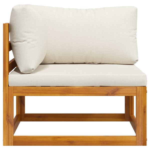 vidaXL Modular Corner Sofa with Cream White Cushions Solid Acacia Wood