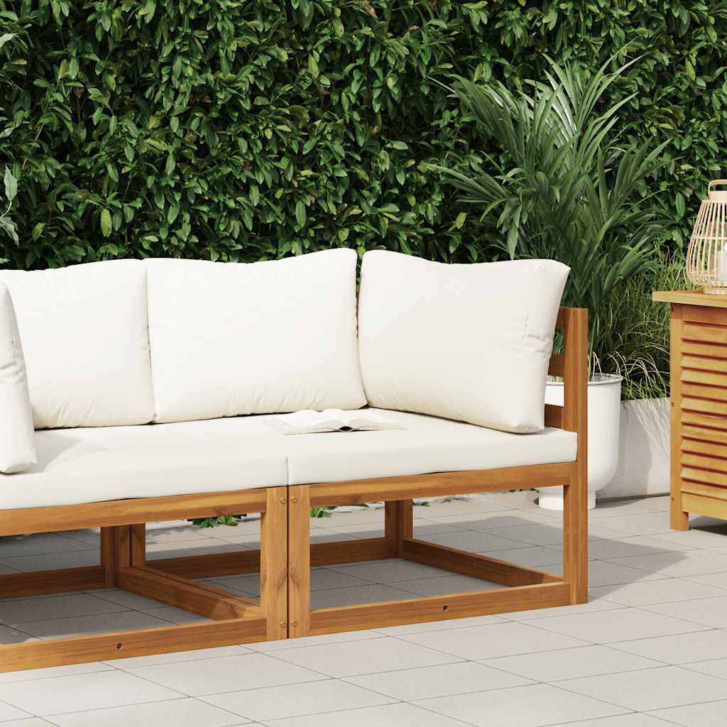 vidaXL Modular Corner Sofa with Cream White Cushions Solid Acacia Wood