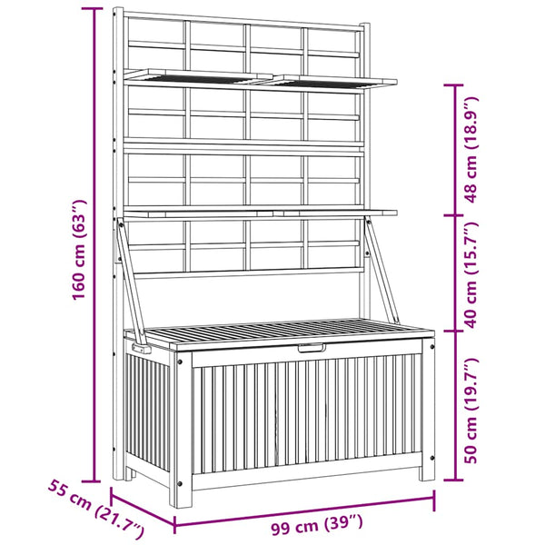 vidaXL Storage Chest with Trellis 99x55x160cm Solid Acacia Wood