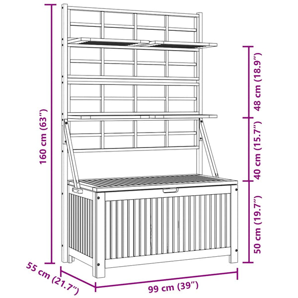 vidaXL Storage Chest with Trellis 99x55x160cm Solid Acacia Wood