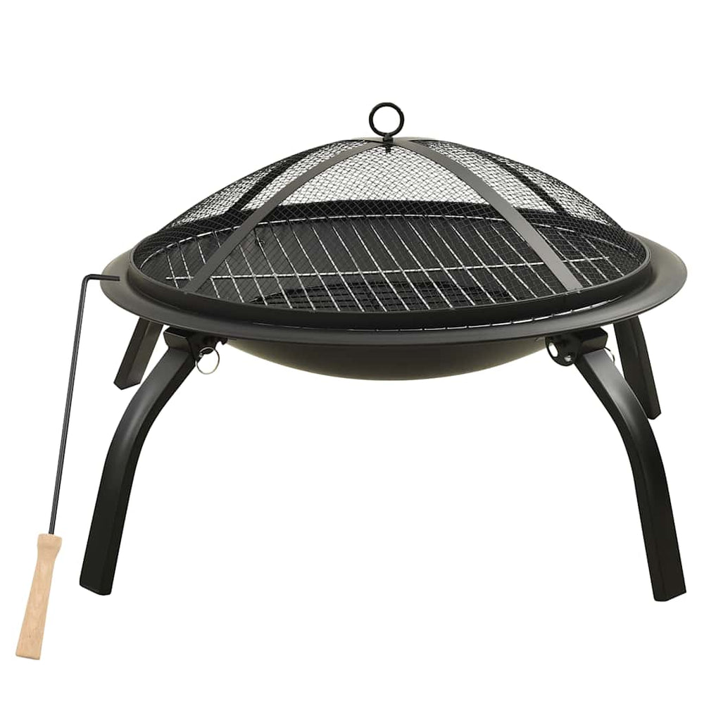 vidaXL 2-in-1 Fire Pit and Grill with Poker 56x56x49 cm Steel