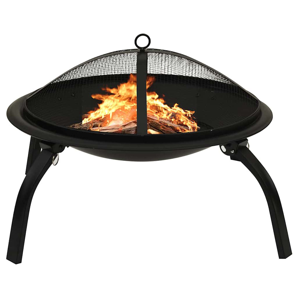 vidaXL 2-in-1 Fire Pit and Grill with Poker 56x56x49 cm Steel