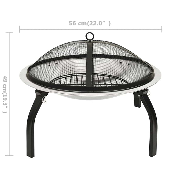 2in1 Feuerschale und Grill mit Schürhaken 56x56x49 cm Edelstahl