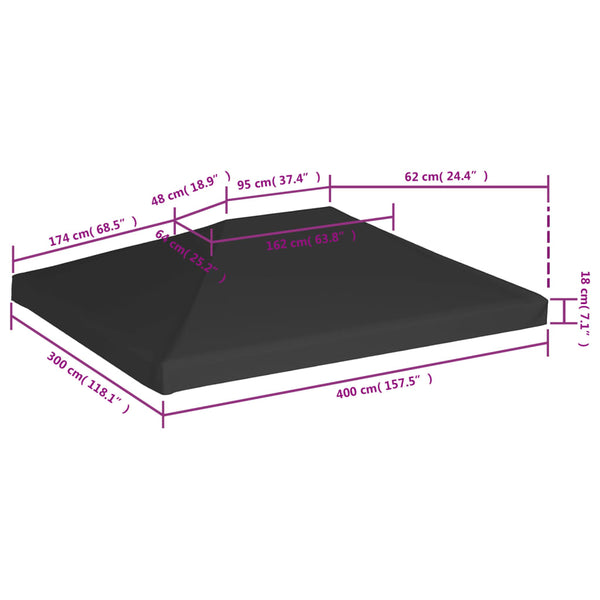 vidaXL Gazebo Roof 270 g/m² 4x3 m Black