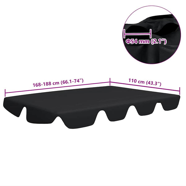 vidaXL Replacement Roof for Hollywood Swing Black 188/168x145/110 cm