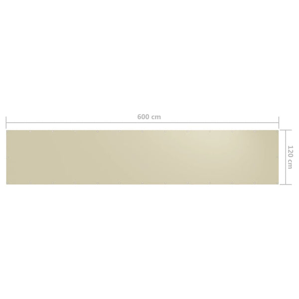 vidaXL Balcony Privacy Screen Cream 120x600 cm Oxford Fabric