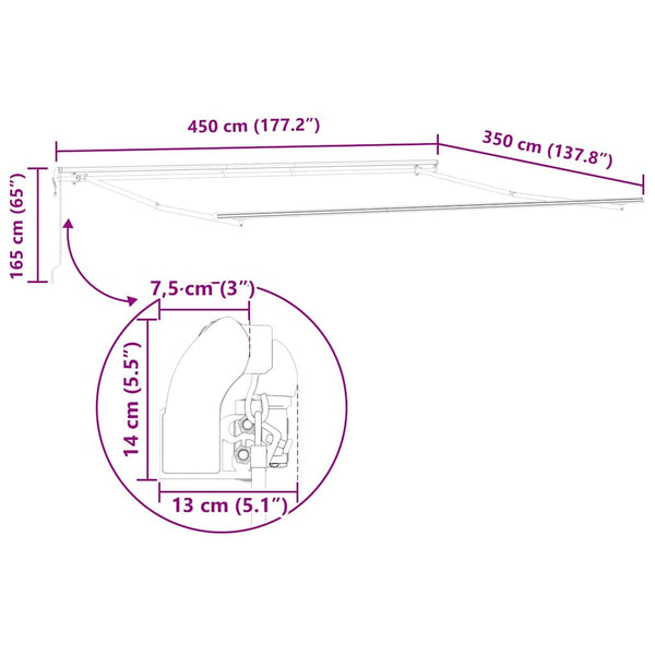 vidaXL Awning Frame White 450 x 350 cm Aluminum