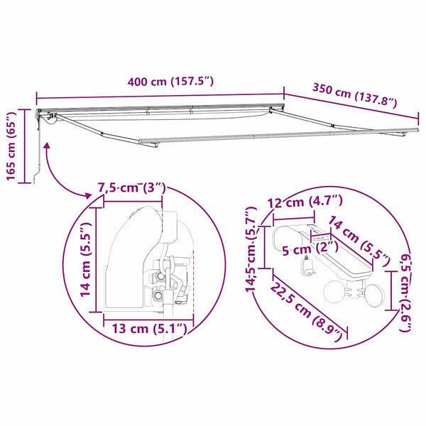 vidaXL Awning Frame with LED Light Strips White 400 x 350 cm Aluminum