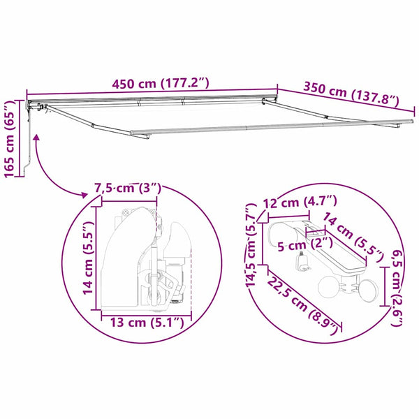vidaXL Awning Frame with LED Light Strips White 450 x 350 cm Aluminum
