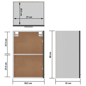 vidaXL Wall Cabinet High Gloss Grey 39.5x31x60 cm Engineered Wood