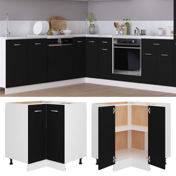 vidaXL Corner Base Cabinet Lyon Black 75.5x75.5x81.5 cm Engineered Wood