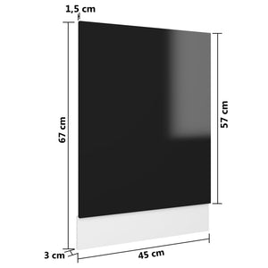 vidaXL Dishwasher Panel High Gloss Black 45x3x67 cm Engineered Wood