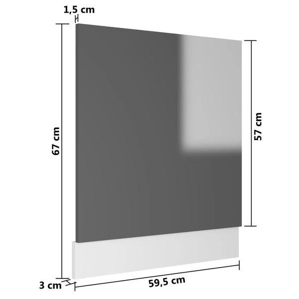 vidaXL Dishwasher Front Panel High Gloss Grey 59.5x3x67 cm Engineered Wood