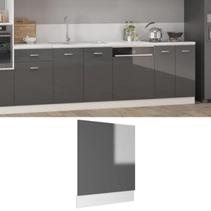 vidaXL Dishwasher Front Panel High Gloss Grey 59.5x3x67 cm Engineered Wood
