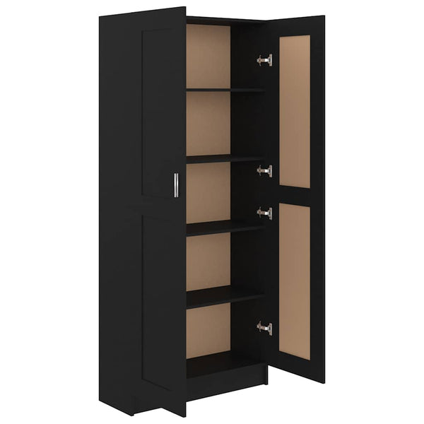 Schwarzes Bücherregal mit Türen, 82,5 cm