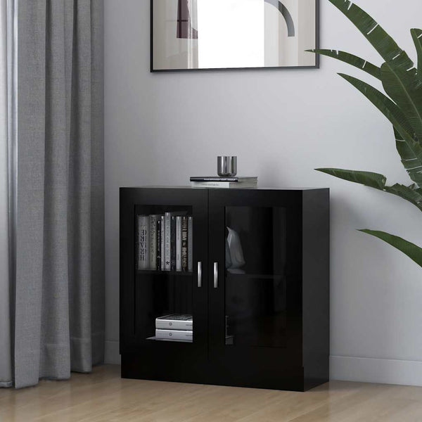 Schwarzer Vitrinenschrank mit Fächern